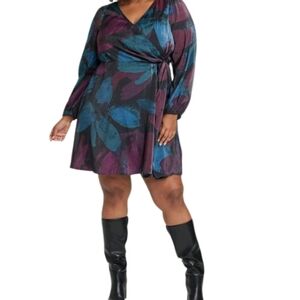 Ava & Viv Teal and Plum Floral Wrap Dress